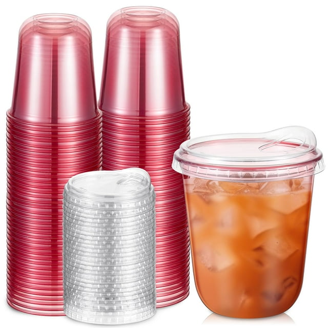 Vasos de plástico Baderke con fondo redondo, 350 ml, con tapa para sorbos, 50 unidades