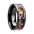 thumbnail image 3 of Laurel Realistc Tree Camo Black Ceramic Wedding Band With Real Pink Oak Leaves, 3 of 4