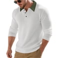 thumbnail image 2 of Domuza Men's Long Sleeve Polo Shirts Trendy Casual Lapel Button Up Athletic Golf Shirts Fall Lightweight Solid Color Classic Fit Blouse White XL, 2 of 9