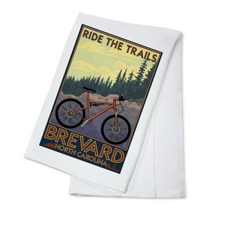 Brevard, North Carolina - Ride the Trails Bicycle - Lantern Press Artwork (100% Cotton Kitchen (Best Bike Trails In North Carolina)