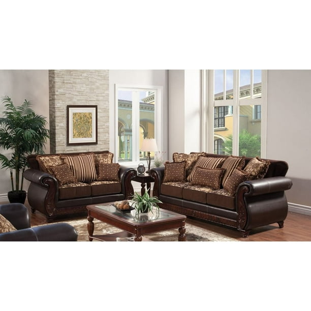 Furniture of America Corz Traditional Brown Faux Leather 2Piece Sofa