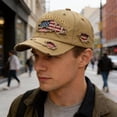 thumbnail image 6 of 250th Anniversary Baseball Cap, Distressed Denim Hat with Embroidered USA Flag, Vintage Ripped Adjustable Snapback for Independence Day, Semiquincentennial and National Holiday Celebration-Khaki, 6 of 6