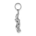 thumbnail image 2 of 14k White Gold Textured Back Beaded Polished Finish Diamond-cut Plumeria Flower Charm Pendant, 2 of 4