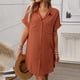 thumbnail image 2 of Vestido Casual Cuello en V para las Mujeres, Vestido de Manga Corta de Color Sólido de Moda para la Primavera, la Fecha Y el Uso Diario, 2 of 8