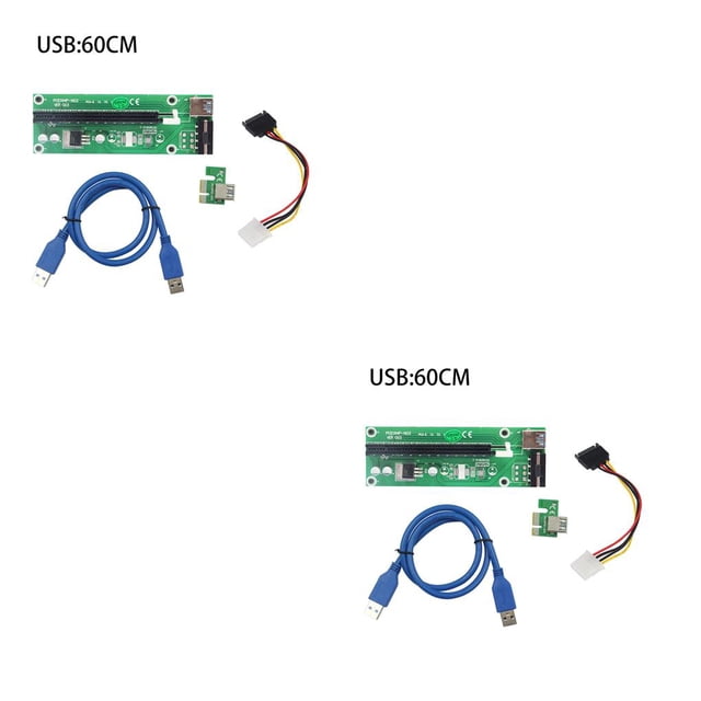 kurtrusly PCI-E Riser Board 1x to 16x Adapter Card PCI-E Graphic Card Riser Card with 4pin Power Socket PCI-E Riser Board for Mining Green 60CM 2Set