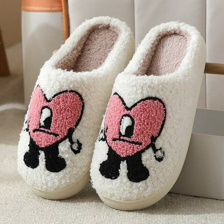 

CoCopeaunt Womens Winter Home Slippers Cute Loving Heart Autumn Warm Thick Plush Non-Slip Mens Shoes Couple House Slient Slides Bedroom