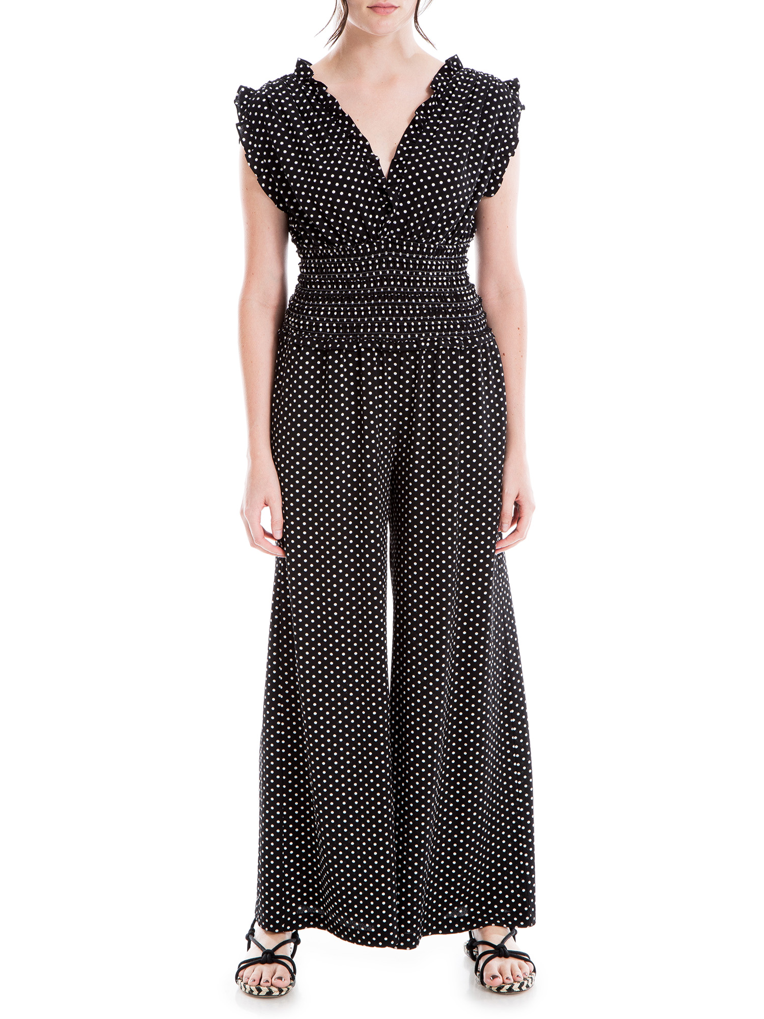 Max Studio Womens V-Neck Smocked Waist Jumpsuit Jumpsuit