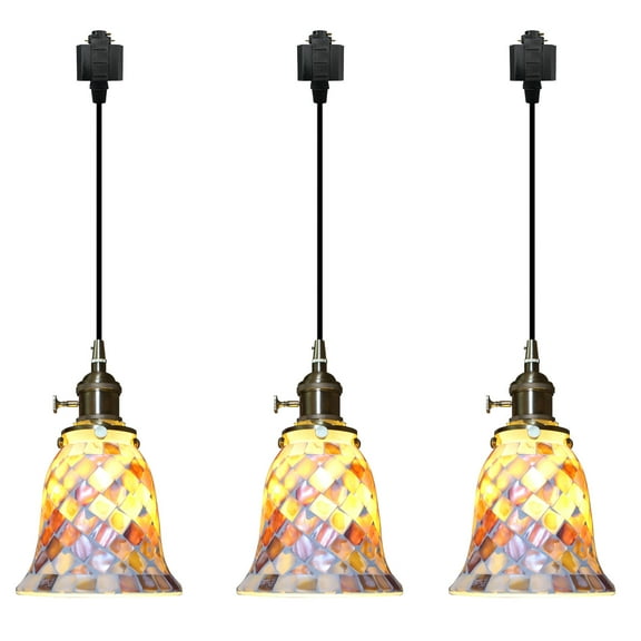 Kiven H-Type Track Lighting, 3-Light Modern Halo Track Pendant Light with Glass Lampshade, Track Light Pedant,Cord length 39.4"
