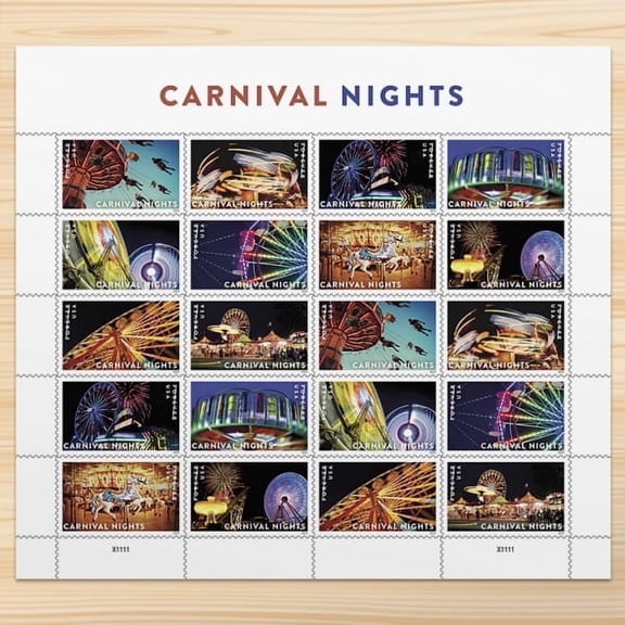 Carnival Nights Forever Postage Stamp 1 Book of 20 USPS First Class Fair Park Rides County Wedding Celebration Announcement (20 Stamps)