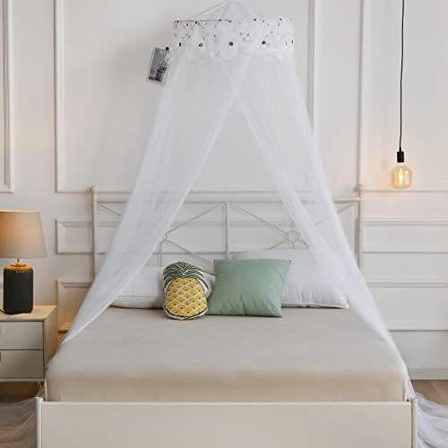 Mosquito Net Bed Canopy for Girls,King Canopy Bed Curtains Queen Size from Ceiling,Dome Mosquito Netting Bed Tent Twin Girls Canopy Bed Decor for Baby Crib,Kid Bed and Adult Beds (White Dome1)