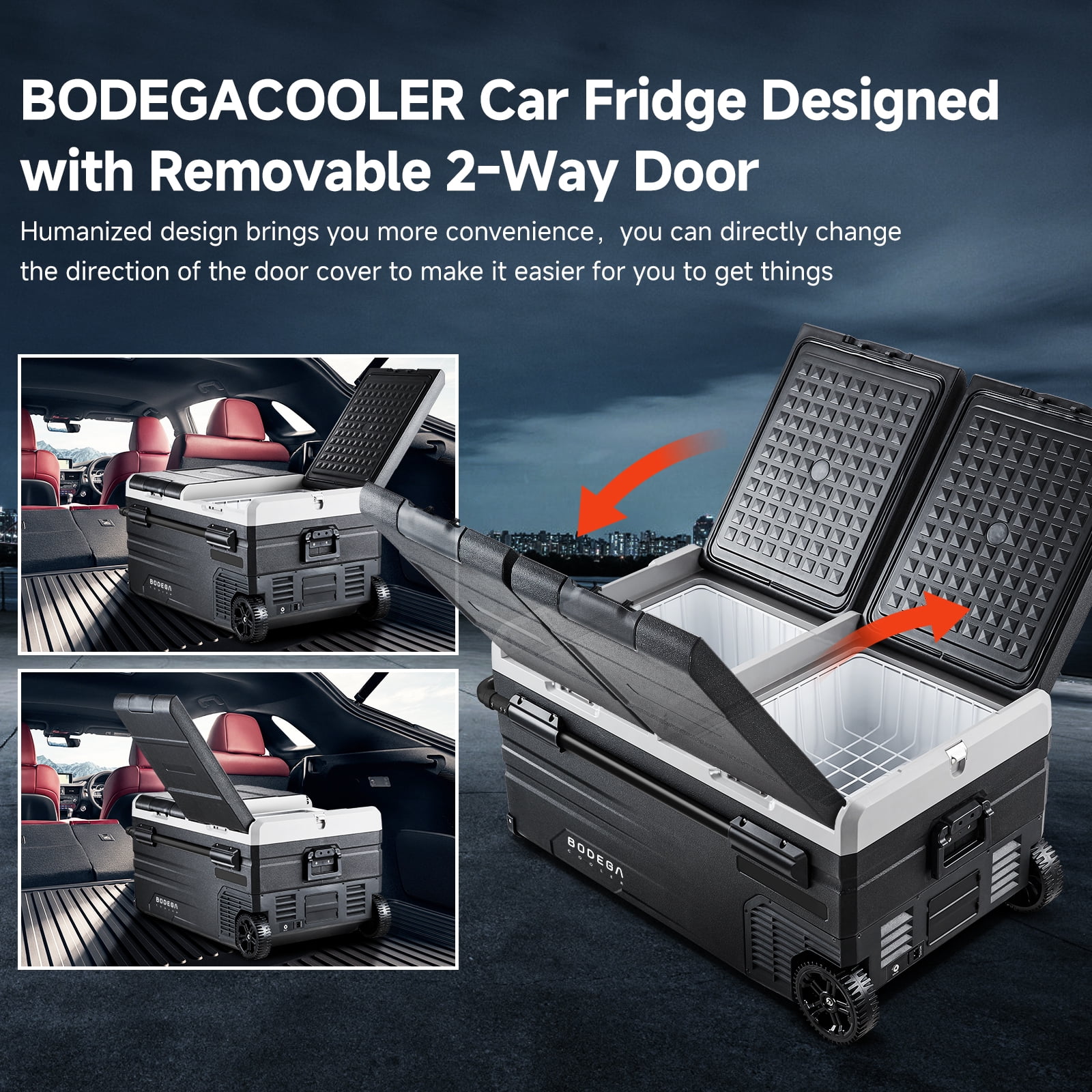 BODEGA 12 Volt Car Refrigerator 100 Quarts  Portable Dual-Fridge 95L RV Freezer ,Car Cooler for Travel, Camping,Outdoor,Truck,SUV