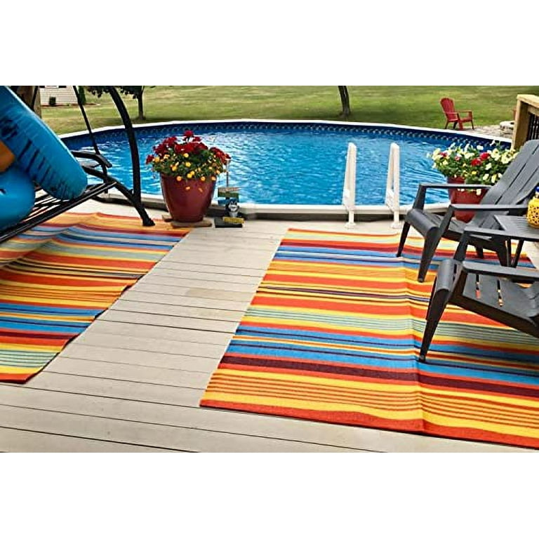 BalajeesUSA Outdoor rugs Plastic straw patio rugs-5 by 7 feet. Blue  reversible mats waterproof rv camper mats patio rugs Clearance.477