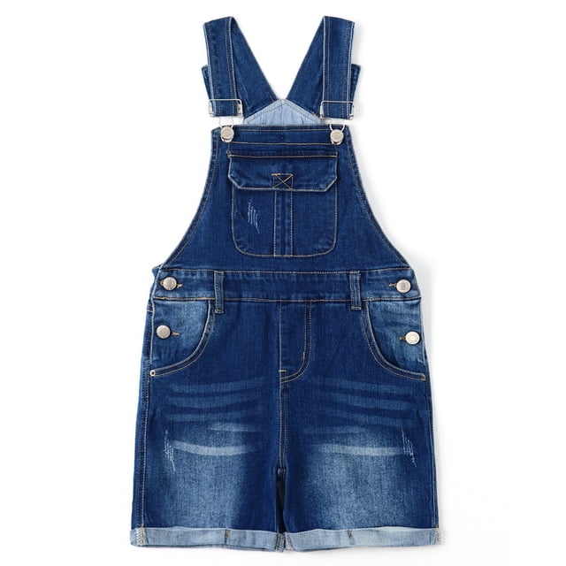 KIDSCOOL SPACE Girls Shorts, Baby Little Girls Stretchy Denim Shortalls, Deep Blue,9-12 Months