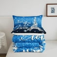 thumbnail image 5 of Girly Eiffel Tower Comforter Set Queen,Glitter Paris Bedding Set for Women,Blue Black Romantic Gradient Diamond Duvet Insert Home Room Decor,Sparkles Sequins Quilt Comforter with 2 Pillow Shams, 5 of 6
