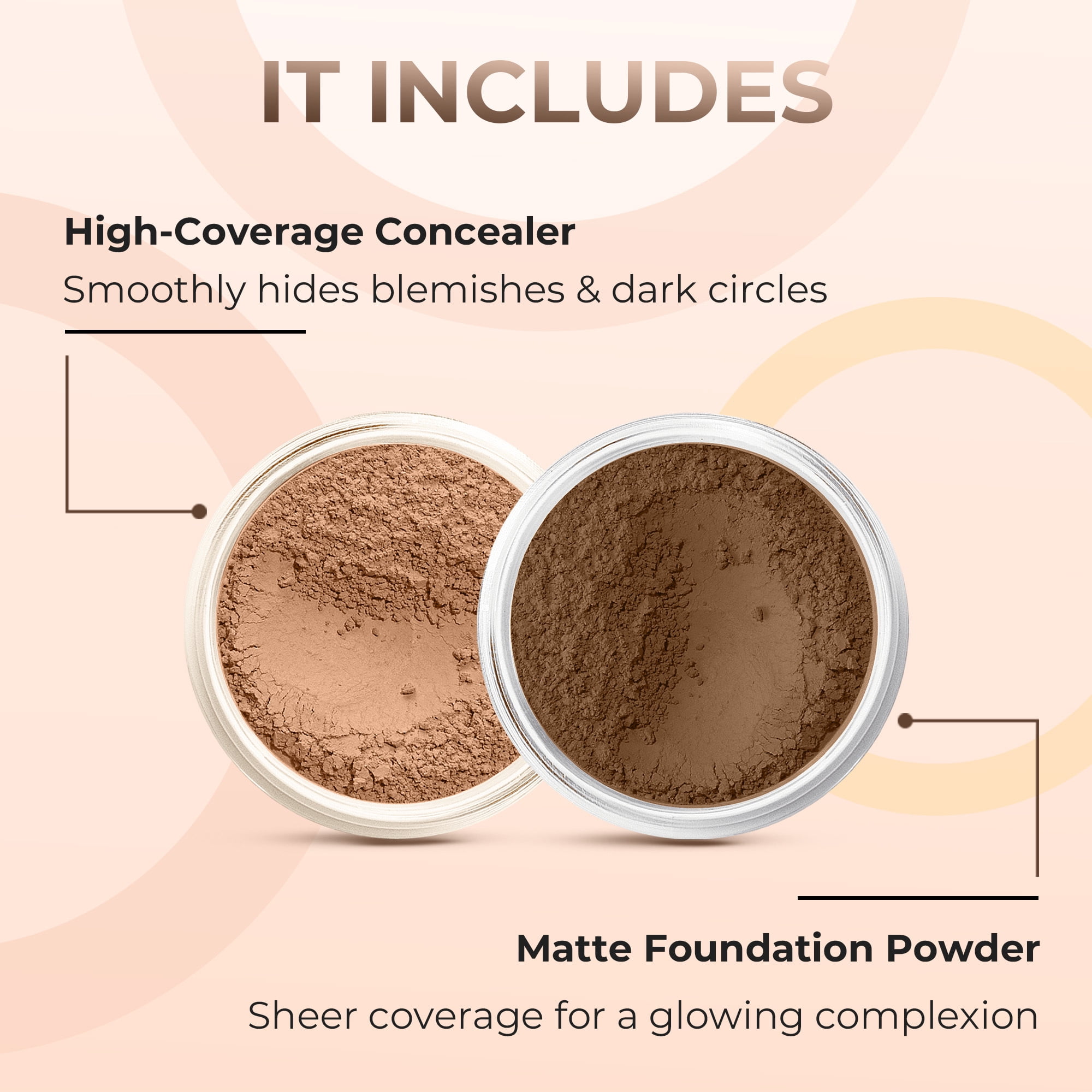 FOUNDATION & CONCEALER DUO (EBONY & DARK CONCEALER) Mineral Makeup Kit Full Size Set Matte Bare Face Sheer Powder Cover