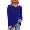 thumbnail image 4 of Long Sleeve Shirts for Women Pleated Casual Business Blouses Trendy Fashion Tunic Basic Tops Loose Trendy Fall Crew Neck T-Shirts, 4 of 5