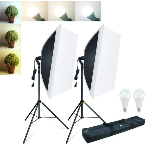 LINCO 3 Color 2 Softbox Lighting Kit 27x20in Photo Studio Continuous Lighting for Photo