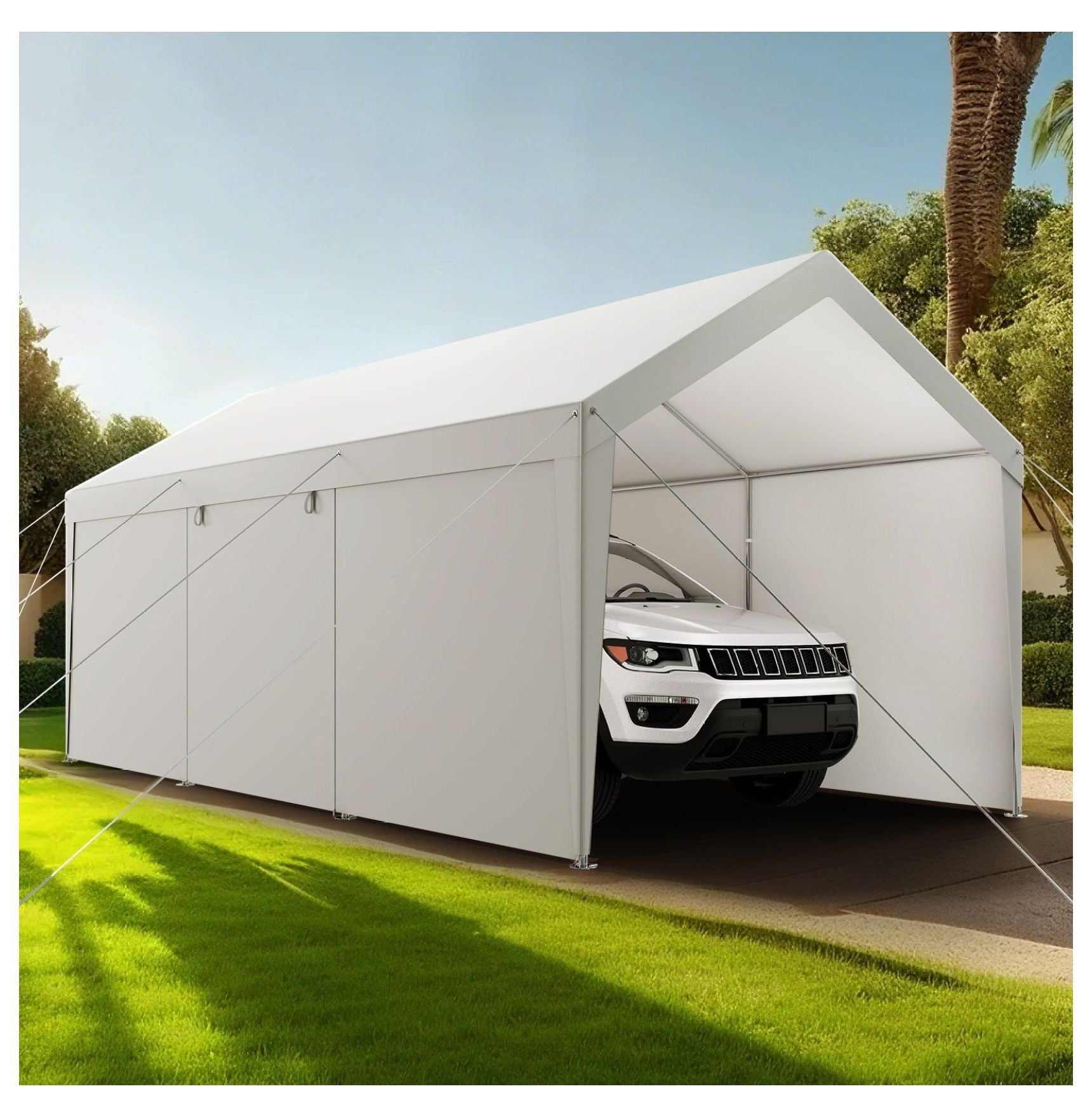 Carport Car Canopy 10x20FT Heavy Duty, Waterproof Car Shelter with Sidewalls - White Outdoor Vehicle Protection