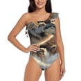 thumbnail image 4 of Daiia Wolf Family Winter Wonderland Women's One Piece Swimsuits Personalized One Shoulder Swimwear Asymmetric Ruffle Bathing Suits-Small, 4 of 8