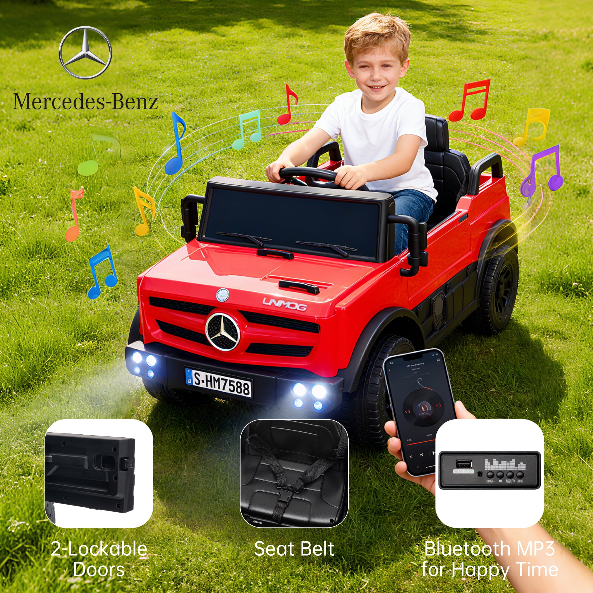 BKIRNP 12V Ride on Toys Electric Car,Licensed Mercedes-Benz Unimog w/Parent Remote Control,Age for 1-4 Boys,Girls,Kids,Red