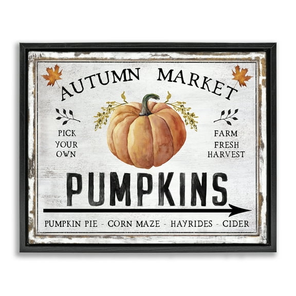 Stupell Industries Autumn Market with Arrow Holiday Painting Black Floater Framed Canvas Art Prints Wall Art, 21 x 17