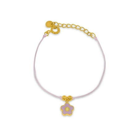 Pretty Cord - BecKids Gold Plated SIlver Pretty Pink Enamel Flower Cord Bracelet - 5.2
