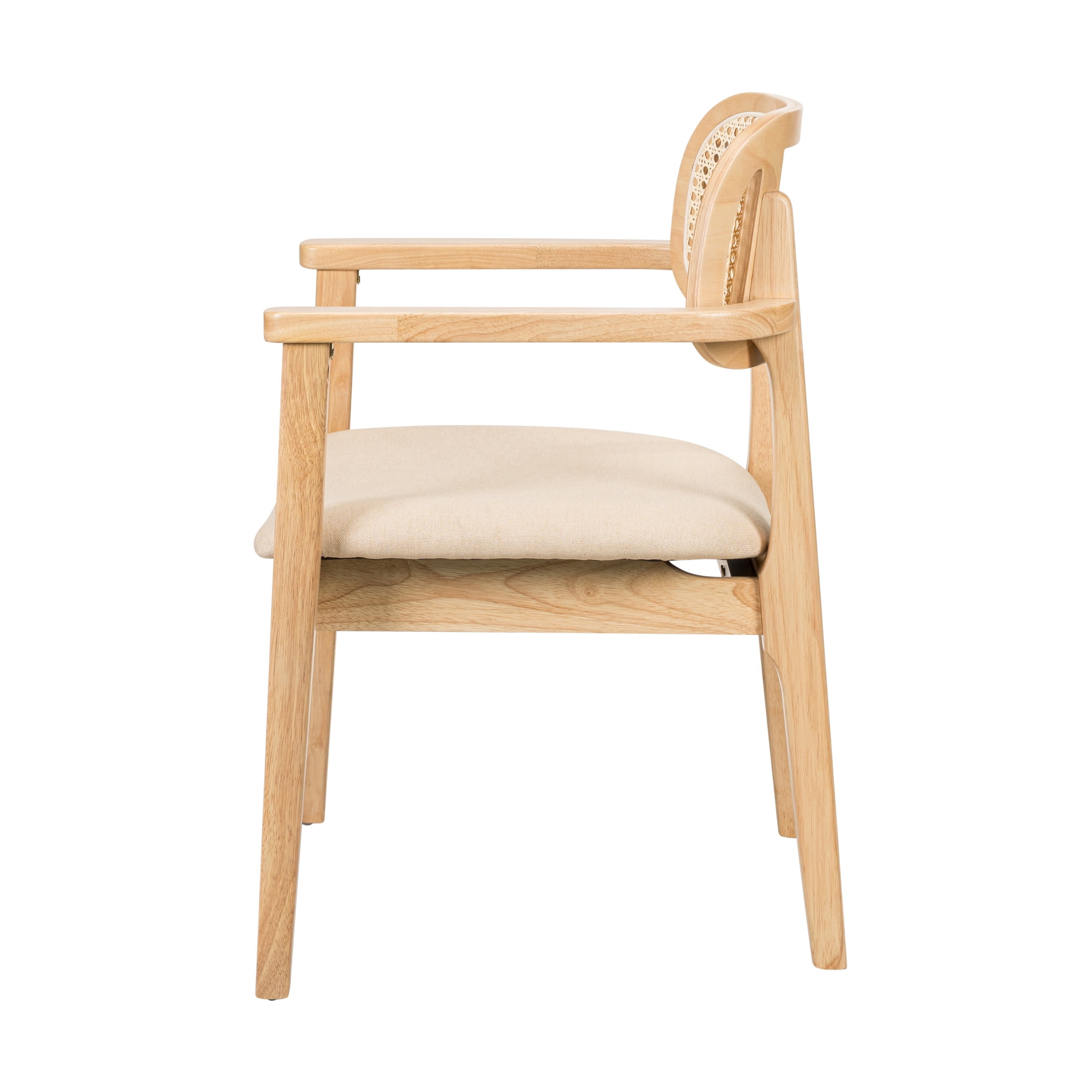 Christopher Knight Home Modern Dining Chairs with Rattan Back and Beige Seats, Natural Wood Frame, Set of 2