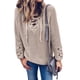 thumbnail image 4 of Suéter de punto con cuello en V para mujer, jersey de punto largo suelto Eccomum Caqui L, 4 of 7