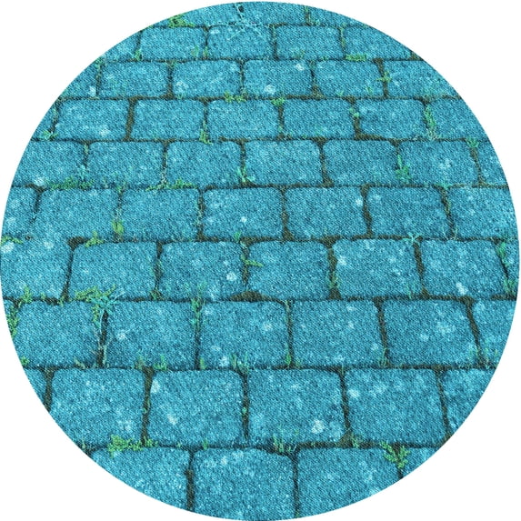 Ahgly Company Indoor Round Patterned Bright Turquoise Blue Area Rugs, 4' Round