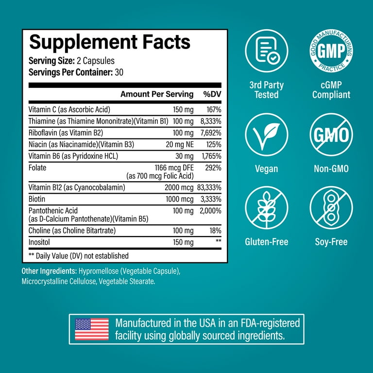 Noophoric Vitamin B Complex - B12, B9, B7, B6, B5, B3, B2