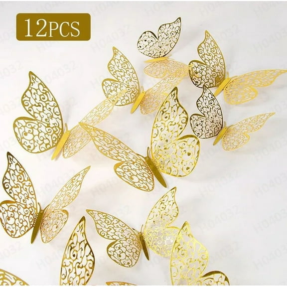 SENJIAQ Gold Butterfly Sculpture - Solid Metal Insect Ornament - Mini Butterfly Figurine for Home, Office, Garden & Desktop Decor 12PC