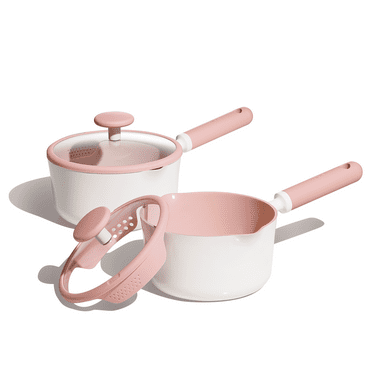 Carote 2.5QT & 3QT Ceramic Nonstick Saucepan Set with Lids, Small Cooking Pot, Induction Compatible, Pink