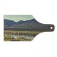 thumbnail image 1 of Alaska Cutting Board, Mountain and River in Alaska American Countryside Idyllic Rustic Photo, Decorative Tempered Glass Cutting and Serving Board, Wine Bottle Shape, Forest Green Yellow, by Ambesonne, 1 of 1