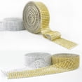 thumbnail image 3 of Matsuzay 2 rollos de diamantes de imitación envueltos en diamantes de imitación, decoración dorada y plateada, cristal cruzado, tul, regalo nupcial, Artesanía Oro Matsuzay HA075311-02, 3 of 6