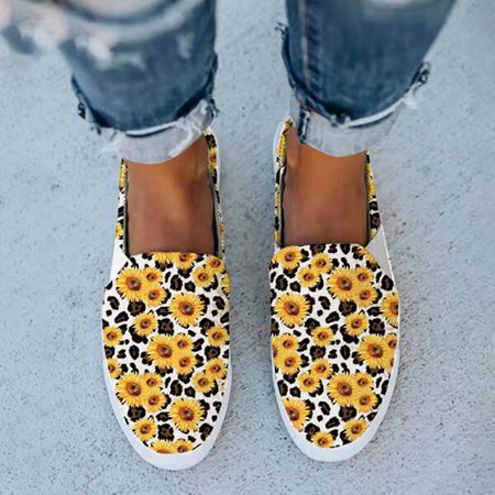 

Women s Fashion Leopard Print Sunflower Print Comfortable Flat Casual Shoes