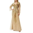 thumbnail image 3 of Aidan Mattox Women's Gold Sequined V-Neck Bell-Sleeve Gown Size 6 B4HP $595, 3 of 4