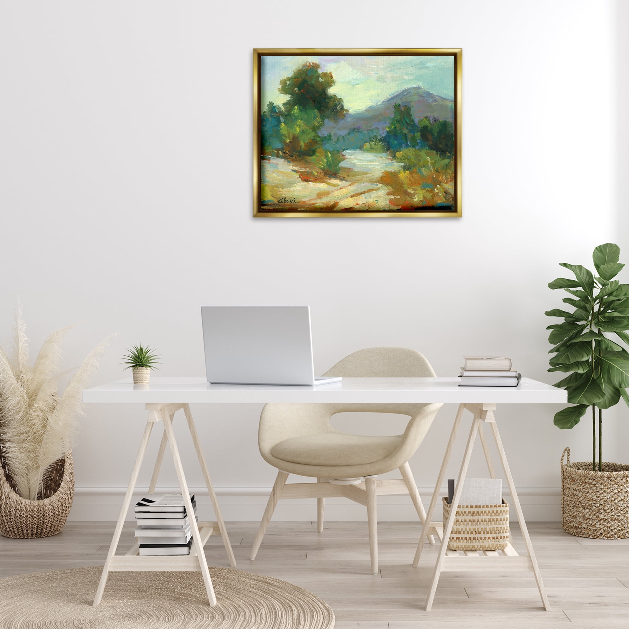 Stupell Industries Fall Time Mountain View Landscape & Nature Painting Gold Floater Framed Canvas Art Print Wall Art, 31 x 25