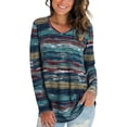 thumbnail image 1 of Qarigey Camiseta de mujer Otoño Impreso Cuello en V Top Top Blusa informal de manga larga Prendas para la parte del cuerpo Azul XL, 1 of 5