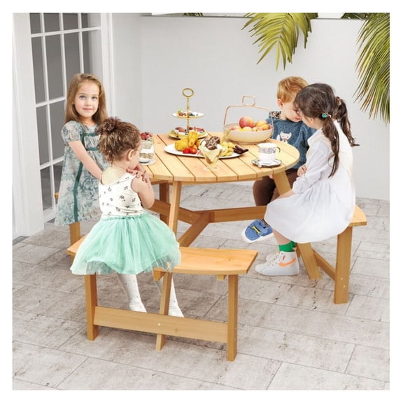 Kids Wooden Picnic Table & Bench Set with Umbrella Hole - Outdoor Play Furniture for Toddlers, Children Ages 3 , Fir Wood Construction, ASTM/CPSIA Compliant - 57" x 57"