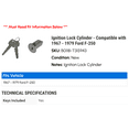 thumbnail image 2 of Ignition Lock Cylinder - Compatible with 1967 - 1979 Ford F-250 1968 1969 1970 1971 1972 1973 1974 1975 1976 1977 1978, 2 of 2