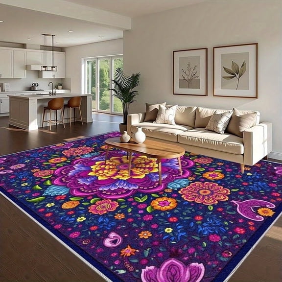 1PC Bohemian Style Area Rug Local Carpet, Lightweight Washable Easy-to-Manage Carpet Mat Festival Gift, Suitable for Living Room, Bedroom, Dining Room, Office, Balcony, Room Accessones