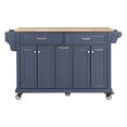 thumbnail image 3 of Miekor Furniture Kitchen Island with Rubber wood Countertop, Kitchen Cart on 5 Wheels with Storage Cabinet and 2 Top Drawers and A center double layered storage drawer for Dinning Room, Blue B5A6913, 3 of 9