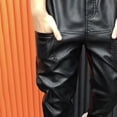 thumbnail image 6 of Joernso Men Faux Leather Pants with Pockets Stretchy Waist Solid Color Plus Size Waterproof Ankle-banded Motorcycle Style Spring Fall Club Trousers, 6 of 7