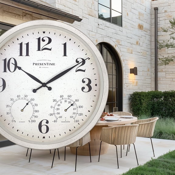 & Co 16" Farmhouse Series In/Outdoor Clock with Thermometer & Hygrometer