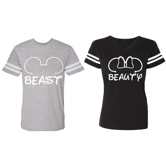 Beast Beauty Ear Matching Couple Cotton Jerseys (Men Heather / Women Black) (Men S / Women S)