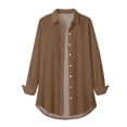 thumbnail image 4 of VJGBEGW Womens Button Down Shirts Long Sleeve Collared Flowy Long Dress Shirts Loose Fit Lightweight Work Office Business Blouses Brown XL, 4 of 5