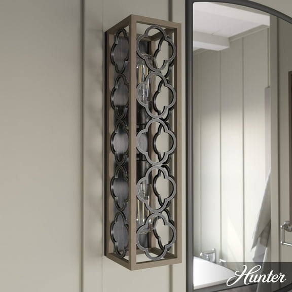 Hunter - Gablecrest 2-light French Oak, Large Sconce Light, Dimmable, Transitional Style, for Bedrooms, Dining, Living Rooms - 19946