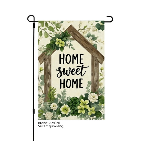 AMHNF Home Sweet Home Linen Garden Flag with Floral Design for Spring Summer Home Outdoor Garden Yard Door Decor 12x18 inch