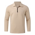 thumbnail image 4 of Outdoor Shirt for Men Solid Color Zipper Lapel Long Sleeved Beach Essentials for Men,Khaki,L, 4 of 7