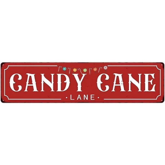 Candy Cane Lane Christmas Sign, Vintage Chritmas Bar Sign, Red, Green, Metal Aluinum Christmas Home Decor, Kitchen, Yard, Front Door, Patio, Classroom, Office, 4"x16"